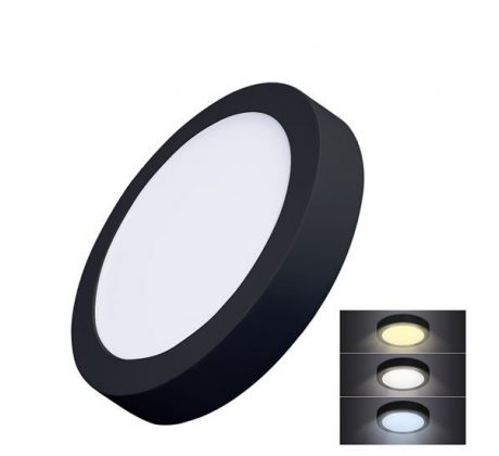Solight LED mini panel CCT, prisazený, 18W, 1530lm, 3000K, 4000K, 6000K, okrúhly, čierna farba