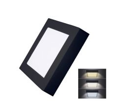 Solight LED mini panel CCT, prisazený, 12W, 900lm, 3000K, 4000K, 6000K, štvorcový, čierna farba