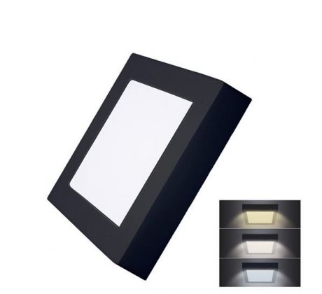 Solight LED mini panel CCT, prisazený, 12W, 900lm, 3000K, 4000K, 6000K, štvorcový, čierna farba
