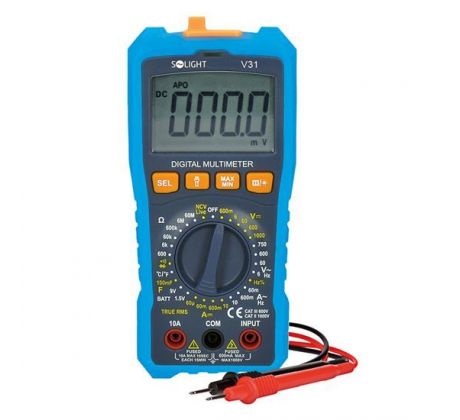 Solight multimeter, max AC 750V/10A, max. DC 1000V/10A, odpor, kapacita, frekvencia, NCV