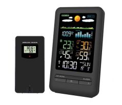 Solight meteostanica, farebný LCD, vnútorná/vonkajšia teplota a vlhkosť, tlak, RCC, čierna