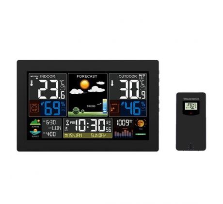 Solight meteostanica, XL farebný LCD, teplota, vlhkosť, tlak, RCC, čierna
