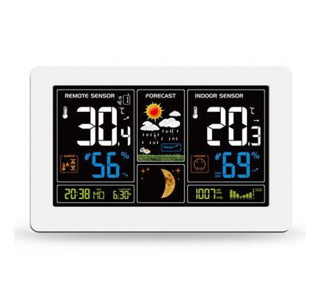 Solight meteostanica, extra veľký farebný LCD, teplota, vlhkosť, tlak, RCC, USB nabíjanie, biela