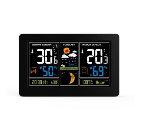 Solight meteostanica, extra veľký farebný LCD, teplota, vlhkosť, tlak, RCC, USb nabíjanie, čierna