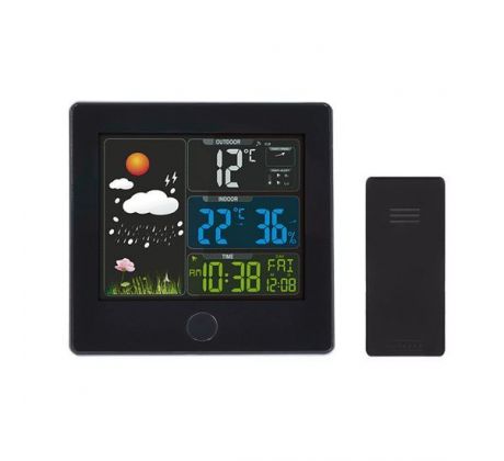 Solight meteostanica, farebný LCD, teplota, vlhkosť, RCC, čierna