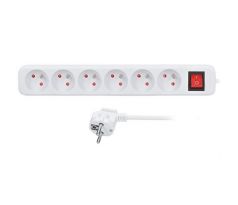 Solight predlžovací prívod, 6 zásuviek, biely, vypínač, 3m
