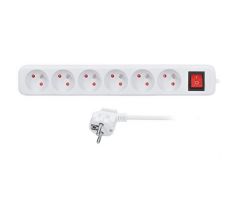 Solight predlžovací prívod, 6 zásuviek, biely, vypínač, 1,5m