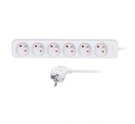 Solight predlžovací prívod, 6 zásuviek, biely, 3m