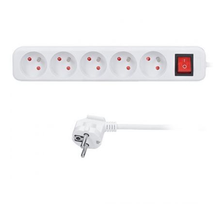 Solight predlžovací prívod, 5 zásuviek, biely, vypínač, 1,5m