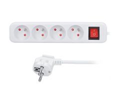 Solight predlžovací prívod, 4 zásuvky, biely, vypínač, 1,5m