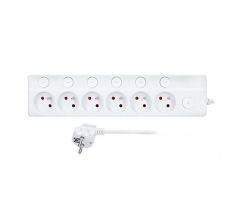 Solight 6z predlžovací prívod, 3m, 3 x 1mm2, biely, 6+1 vypínač