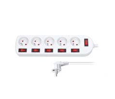 Solight predlžovací prívod, 5 zásuviek, biely, 6x vypínač, 2m