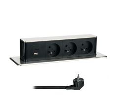 Solight 3z + USB A+C výsuvný blok zásuviek, 2m, nerez oceľ