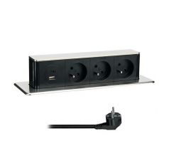 Solight 3z + USB A+C 20W PD výsuvný blok zásuviek, 2m, nerez oceľ