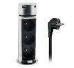 Solight USB výsuvný blok zásuviek, 3 zásuvky, plast, dĺžka 1,5m, 3 x 1mm2, strieborný
