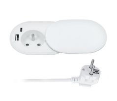 Solight 1z + USB A+C 20W PD vstavaná zásuvka s posuvným viečkom, 2m, matná biela