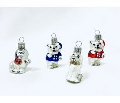 IRISA 4dielna sada sklenených vianočných ozdôb – Macko, Mačka a Pes (4 cm)
