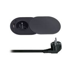 Solight 1z + USB A+C 20W PD vstavaná zásuvka s posuvným viečkom, 2m, matná čierna