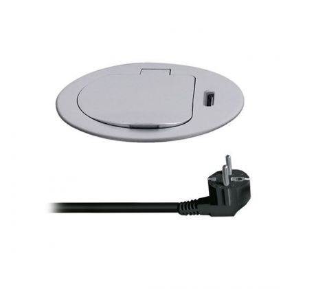 Solight 1z + USB-C 20W PD vstavaná zásuvka, 2m, strieborná