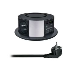 Solight 3z + USB A+C 20W PD, Wireless 10W, výsuvný blok zásuviek, 2m,  čierny