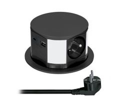 Solight 3z + USB A+C výsuvný blok zásuviek, 2m, čierny