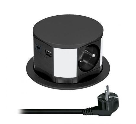 Solight 3z + USB A+C výsuvný blok zásuviek, 2m, čierny