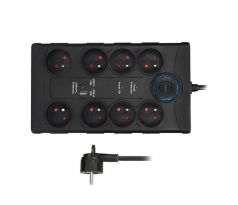 Solight prepäťová ochrana, 8z, USB A+C 3.4A, 2m, čierna