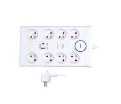 Solight prepäťová ochrana, 8z, USB A+C 3.4A, 2m, biela