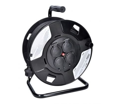 Solight predlžovací prívod na bubne, 4 zásuvky, vonkajší, 50m gumový kábel, 3x 1,5mm2, IP44