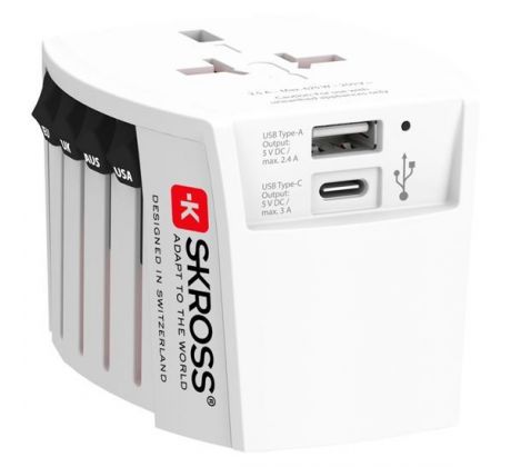 SKROSS cestovný adaptér MUV USB, USB A+C, univerzálny pre 150 krajín