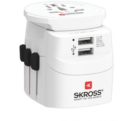 SKROSS cestovný adaptér PRO Light USB World, UK+USA+Austrália/Čína, 2x USB-A, vr. adaptéra ostatných vidlíc