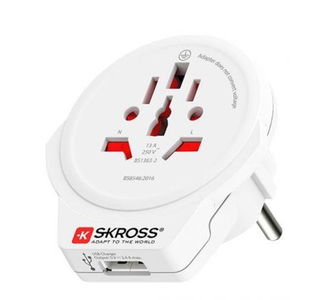 SKROSS cestovný adaptér Europe USB pre cudzincov v SR, USB-A, 12W, typ E/F