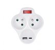 Solight rozbočovač s USB A+C nabíjačkou, 2 x 10A, biely, vypínač