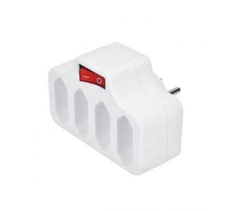 Solight rozbočovač,  4 x 2,5A, biely, vypínač