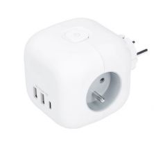 Solight rozbočka kocka, 3x 16A + USB A+C, biela, vypínač