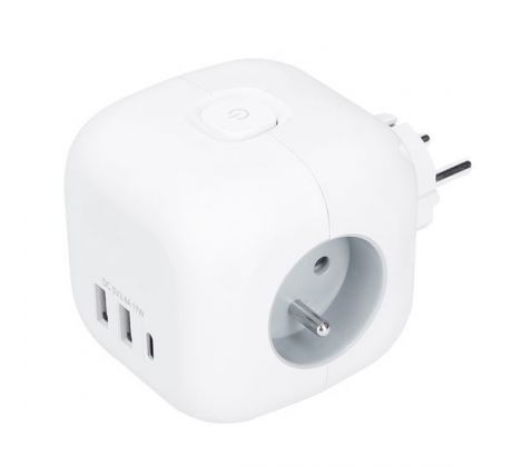 Solight rozbočka kocka, 3x 16A + USB A+C, biela, vypínač