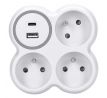 Solight rozbočovač, 3x 15A, USB nabíjačka A+C, biely-sivý