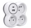 Solight rozbočovač, 3x 15A, USB nabíjačka A+C, biely-sivý