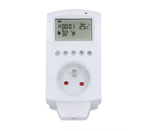 Solight termostaticky spínaná zásuvka, zásuvkový termostat, 230V/16A, režim vykurovania alebo chladenia, rôzne teplotné režimy
