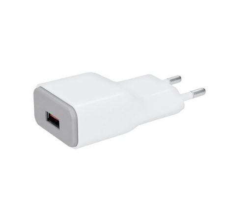 Solight USB nabíjací adaptér, fast charge: 1x USB Qualcomm, 5V2A/9V1.5A/12V1A,  AC 230V, bielosivý