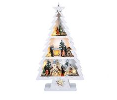 Solight LED drevený vianočný stromek s dekoráciami, 13x LED, biela, 53cm, 2x AA