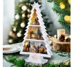 Solight LED drevený vianočný stromek s dekoráciami, 13x LED, biela, 53cm, 2x AA