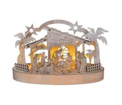Solight vianočný drevený betlehem podsvietený, 5x LED, prírodné drevo, 25cm, 2x AA
