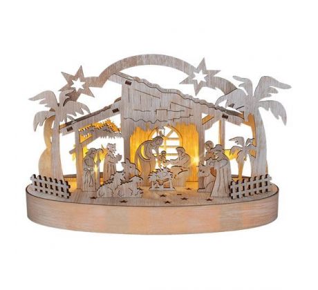 Solight vianočný drevený betlehem podsvietený, 5x LED, prírodné drevo, 25cm, 2x AA