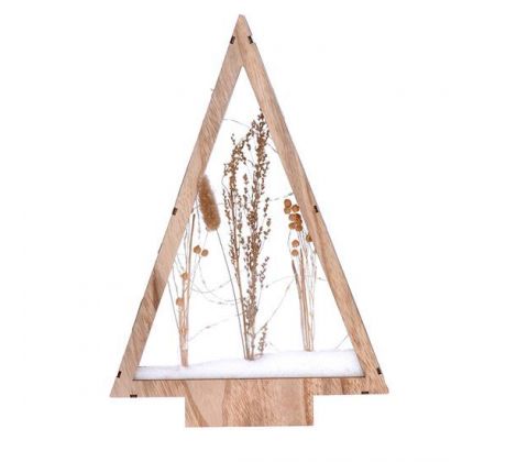 Solight LED drevená vianočná dekorácia, zasnežené zimné kvety, 37cm, 2x AA