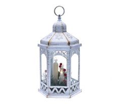 Solight LED vianočný lampáš biely, 33cm, 3x LED sviečka, 3x AAA