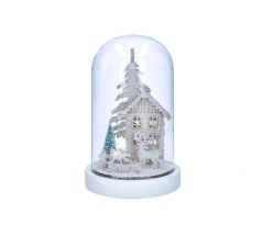 Solight LED vianočné dekorácie, zasnežená krajina s domčekom, 18cm, 10x LED, 2x AAA