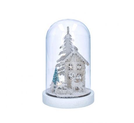 Solight LED vianočné dekorácie, zasnežená krajina s domčekom, 18cm, 10x LED, 2x AAA