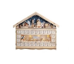Solight LED adventný kalendár - horská chata,  10x LED, 50x40cm, 2x AA