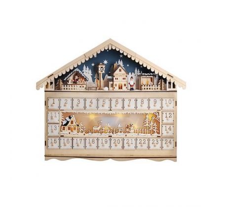 Solight LED adventný kalendár - horská chata,  10x LED, 50x40cm, 2x AA